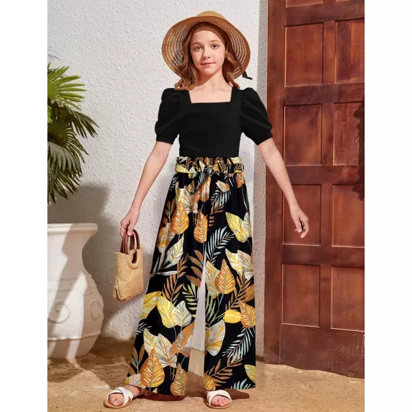 Toddler Girl Clothes Square Neck Puff Sleeve Tops + Wide Leg Pants + Headband 3pcs Spring Summer Girl Outfits