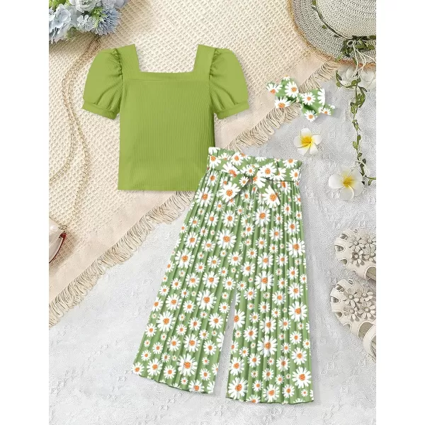 Toddler Little Girl Clothes Outfits Set Square Neck Tops + Pleated Pants + Headband 3pcs Kids Clothing