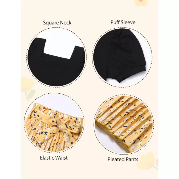 Toddler Little Girl Clothes Outfits Set Square Neck Tops + Pleated Pants + Headband 3pcs Kids Clothing
