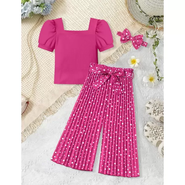 Toddler Little Girl Clothes Outfits Set Square Neck Tops + Pleated Pants + Headband 3pcs Kids Clothing