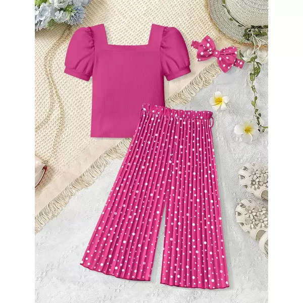 Toddler Little Girl Clothes Outfits Set Square Neck Tops + Pleated Pants + Headband 3pcs Kids Clothing
