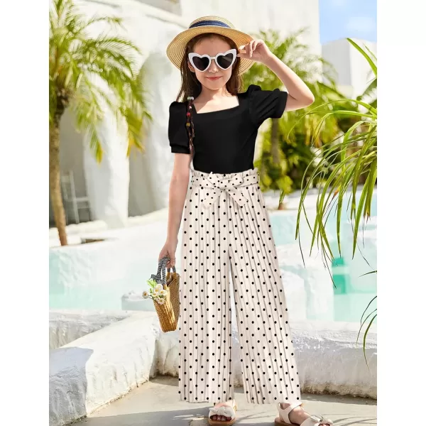 Toddler Little Girl Clothes Outfits Set Square Neck Tops + Pleated Pants + Headband 3pcs Kids Clothing