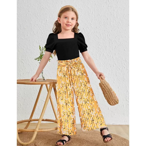 Toddler Little Girl Clothes Outfits Set Square Neck Tops + Pleated Pants + Headband 3pcs Kids Clothing