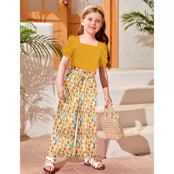 Toddler Little Girl Clothes Outfits Set Square Neck Tops + Pleated Pants + Headband 3pcs Kids Clothing