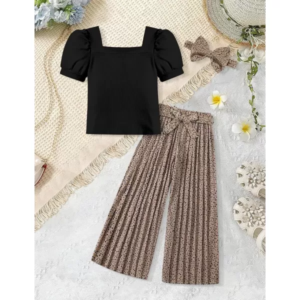 Toddler Little Girl Clothes Outfits Set Square Neck Tops + Pleated Pants + Headband 3pcs Kids Clothing