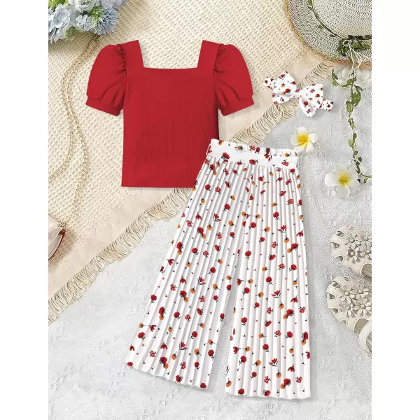 Toddler Little Girl Clothes Outfits Set Square Neck Tops + Pleated Pants + Headband 3pcs Kids Clothing
