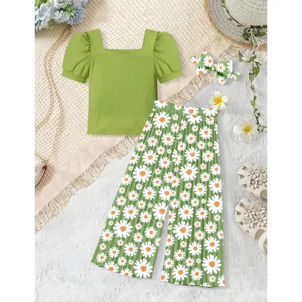Toddler Little Girl Clothes Outfits Set Square Neck Tops + Pleated Pants + Headband 3pcs Kids Clothing
