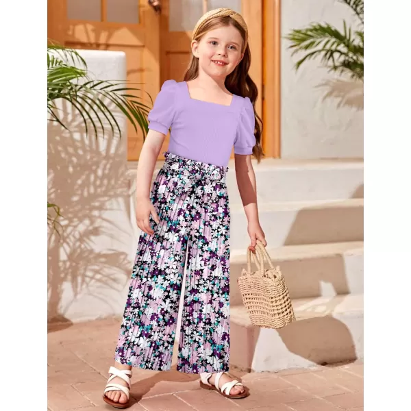 Toddler Little Girl Clothes Outfits Set Square Neck Tops + Pleated Pants + Headband 3pcs Kids Clothing