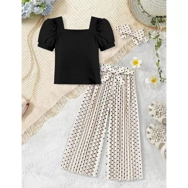 Toddler Little Girl Clothes Outfits Set Square Neck Tops + Pleated Pants + Headband 3pcs Kids Clothing
