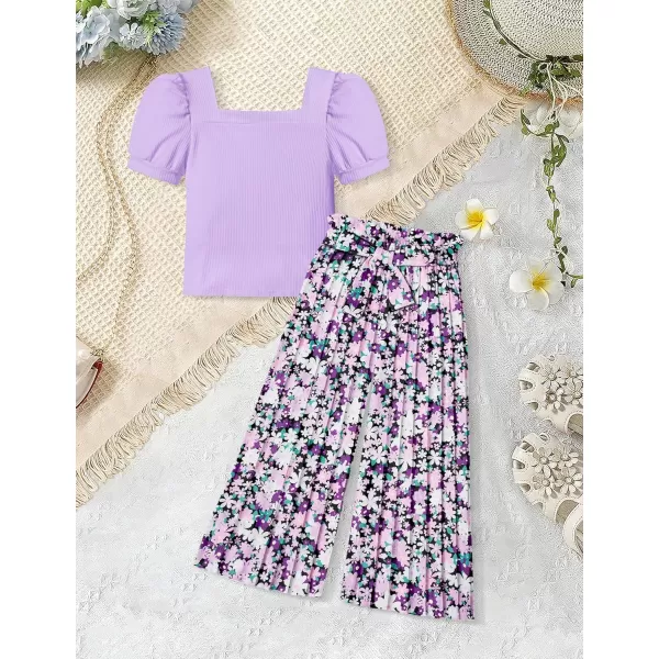 Toddler Little Girl Clothes Outfits Set Square Neck Tops + Pleated Pants + Headband 3pcs Kids Clothing