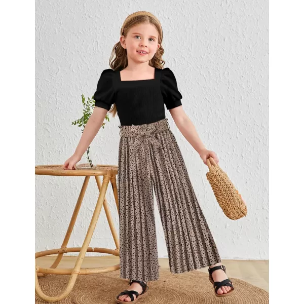Toddler Little Girl Clothes Outfits Set Square Neck Tops + Pleated Pants + Headband 3pcs Kids Clothing