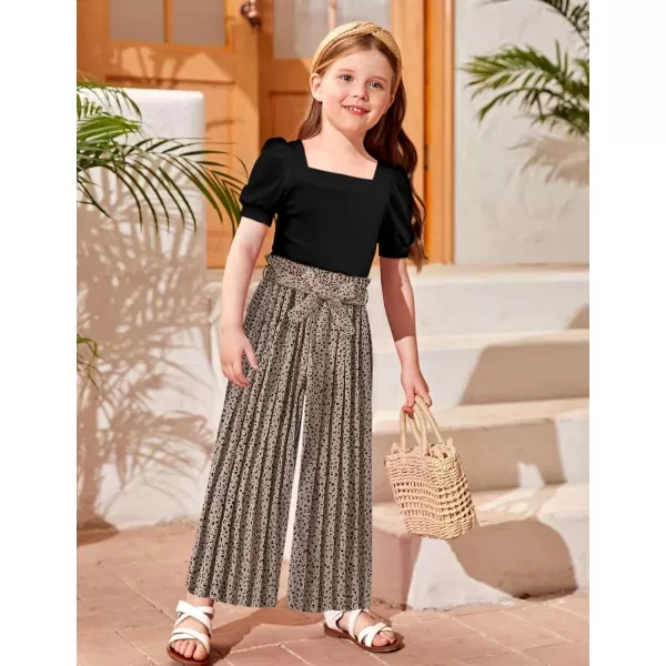 Toddler Little Girl Clothes Outfits Set Square Neck Tops + Pleated Pants + Headband 3pcs Kids Clothing