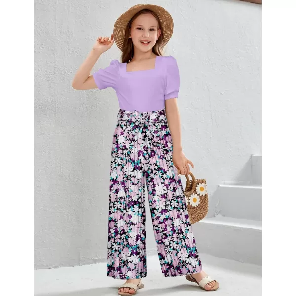 Toddler Little Girl Clothes Outfits Set Square Neck Tops + Pleated Pants + Headband 3pcs Kids Clothing