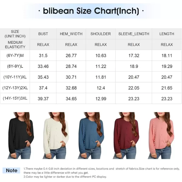 blibean Girls 2024 School Uniform Cardigan Kids Ruffles Thin Sweater Size 6-15 Years