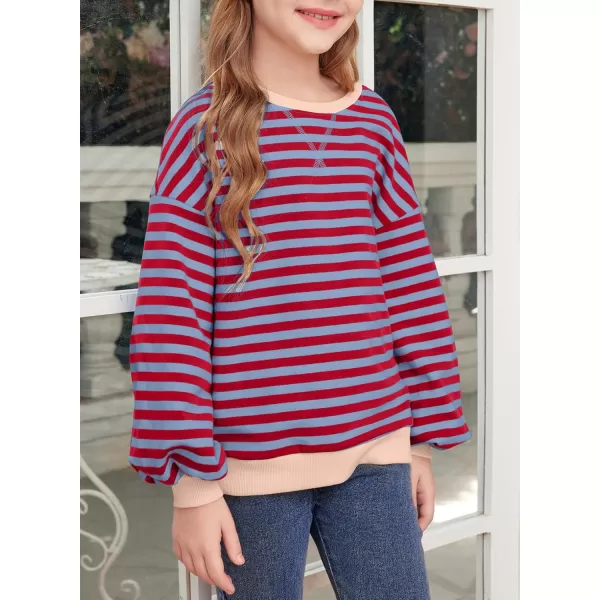 blibean Girls Cotton Long Sleeve Sweathirts Striped Color Block Tops Size 6-15 Years