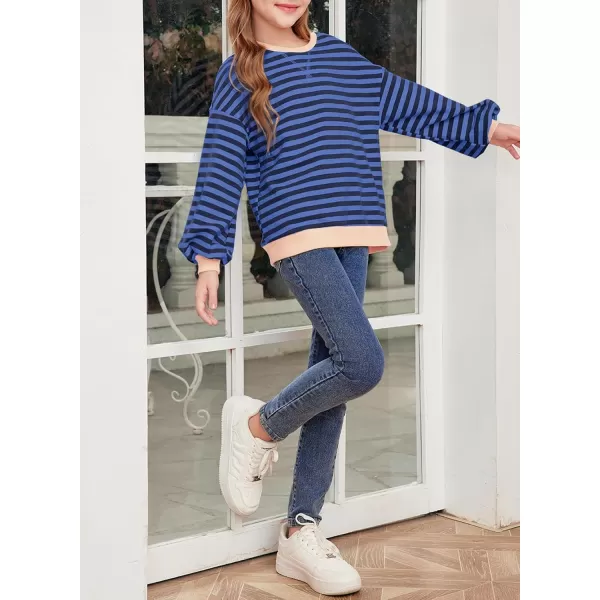 blibean Girls Cotton Long Sleeve Sweathirts Striped Color Block Tops Size 6-15 Years