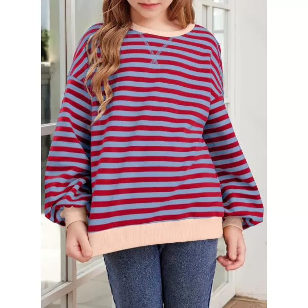 blibean Girls Cotton Long Sleeve Sweathirts Striped Color Block Tops Size 6-15 Years
