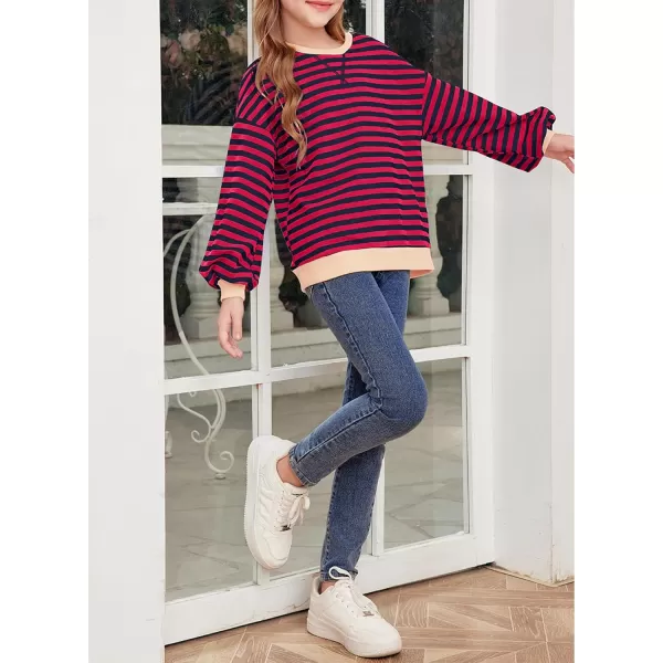 blibean Girls Cotton Long Sleeve Sweathirts Striped Color Block Tops Size 6-15 Years