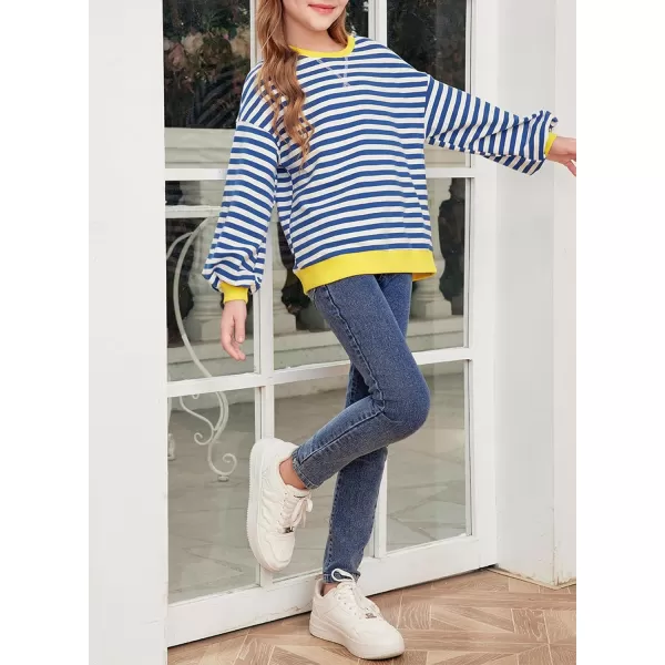 blibean Girls Cotton Long Sleeve Sweathirts Striped Color Block Tops Size 6-15 Years