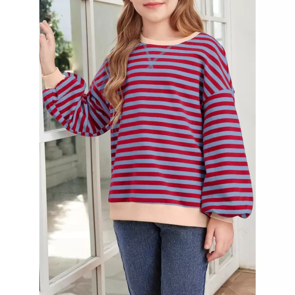 blibean Girls Cotton Long Sleeve Sweathirts Striped Color Block Tops Size 6-15 Years