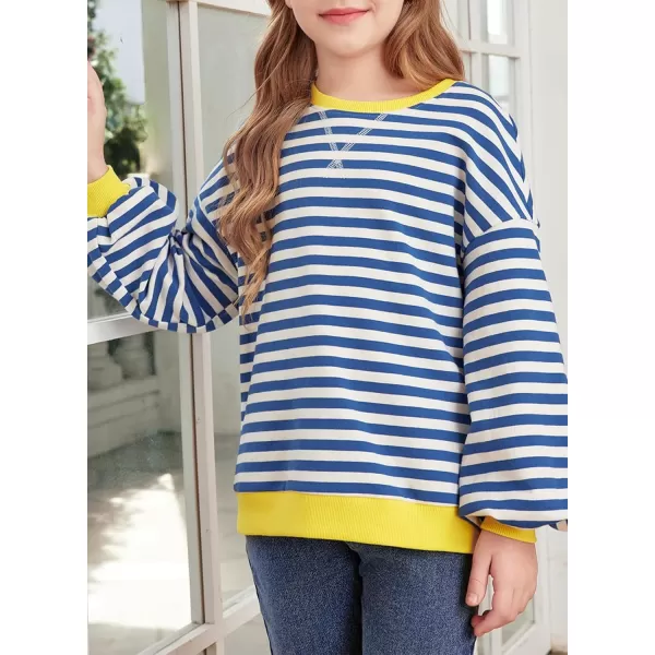 blibean Girls Cotton Long Sleeve Sweathirts Striped Color Block Tops Size 6-15 Years