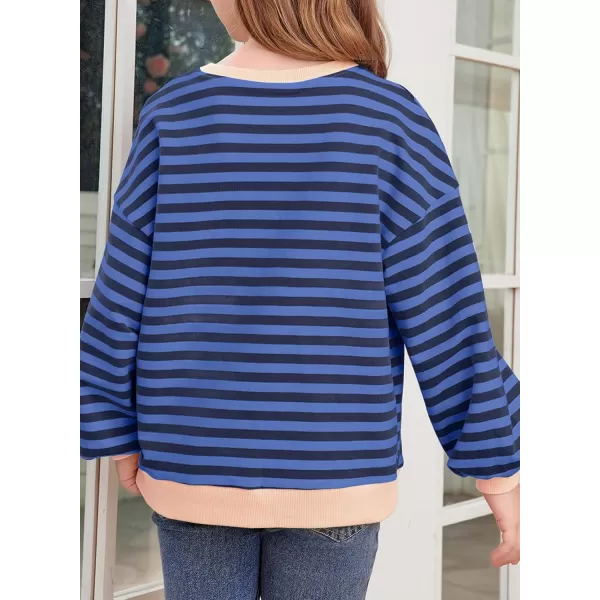 blibean Girls Cotton Long Sleeve Sweathirts Striped Color Block Tops Size 6-15 Years