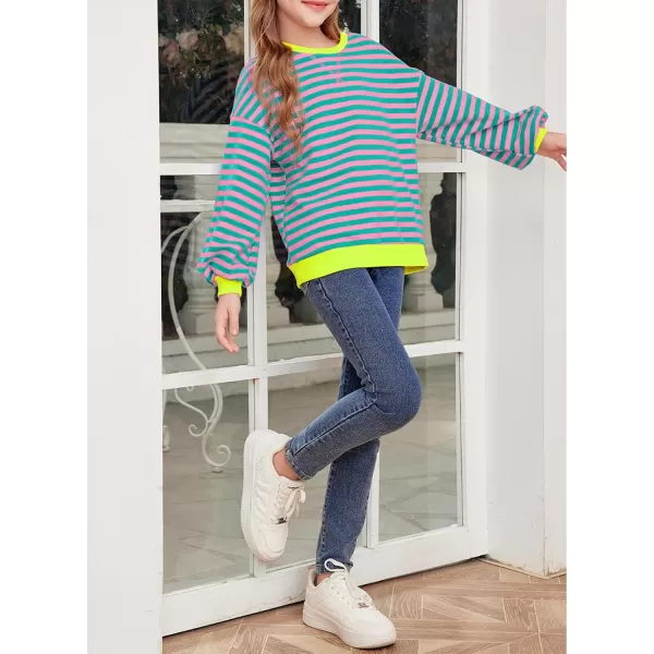 blibean Girls Cotton Long Sleeve Sweathirts Striped Color Block Tops Size 6-15 Years