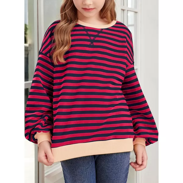 blibean Girls Cotton Long Sleeve Sweathirts Striped Color Block Tops Size 6-15 Years