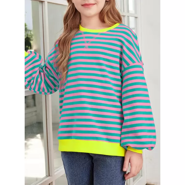 blibean Girls Cotton Long Sleeve Sweathirts Striped Color Block Tops Size 6-15 Years