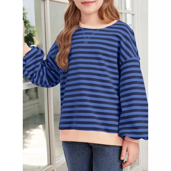 blibean Girls Cotton Long Sleeve Sweathirts Striped Color Block Tops Size 6-15 Years