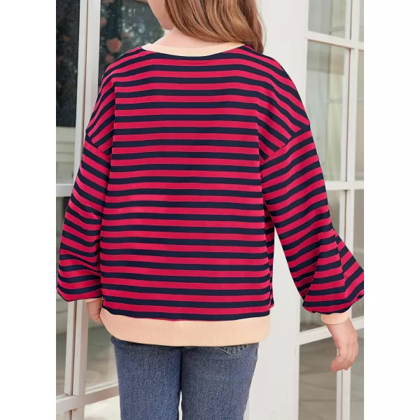 blibean Girls Cotton Long Sleeve Sweathirts Striped Color Block Tops Size 6-15 Years