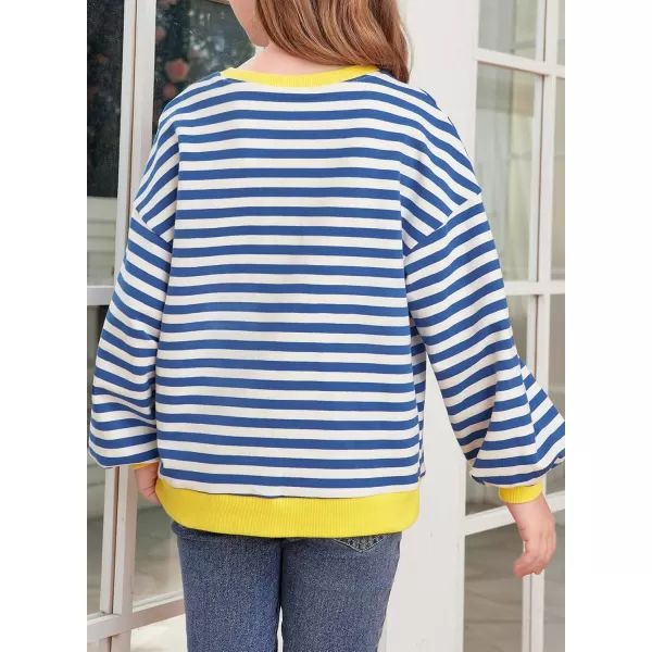 blibean Girls Cotton Long Sleeve Sweathirts Striped Color Block Tops Size 6-15 Years