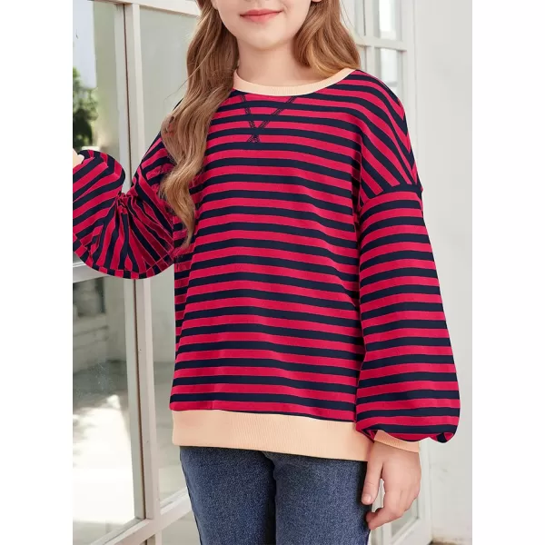 blibean Girls Cotton Long Sleeve Sweathirts Striped Color Block Tops Size 6-15 Years