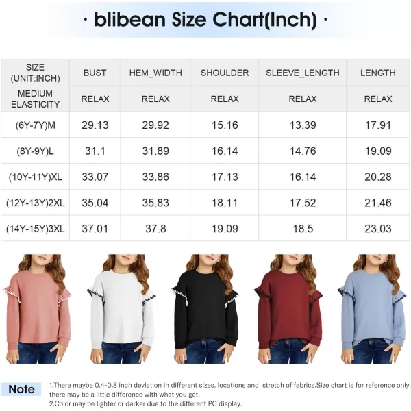 blibean Girls Ruffled Sweathirts Long Sleeve Tops Size 6-15 Years