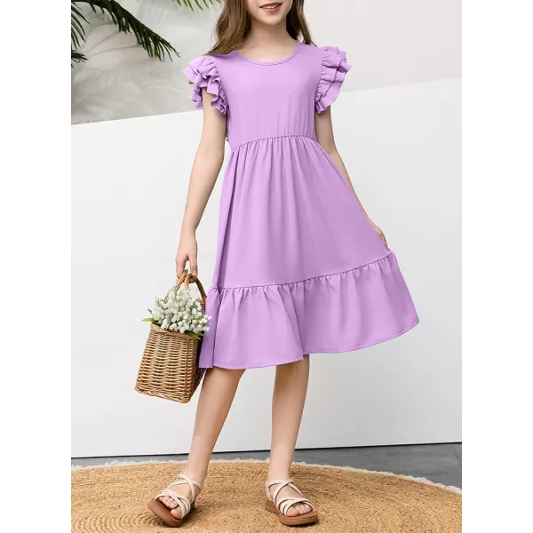 blibean Teen Girls Dresses Kids Double Layer Ruffle Sleeve Dress Size 6-15 Years