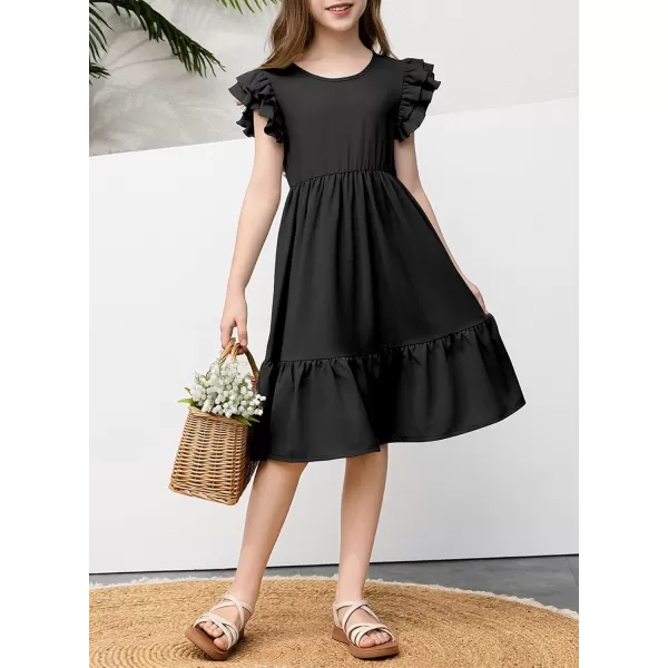 blibean Teen Girls Dresses Kids Double Layer Ruffle Sleeve Dress Size 6-15 Years