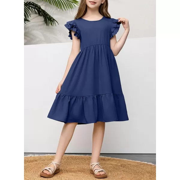 blibean Teen Girls Dresses Kids Double Layer Ruffle Sleeve Dress Size 6-15 Years