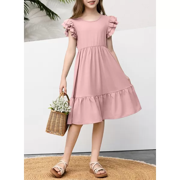 blibean Teen Girls Dresses Kids Double Layer Ruffle Sleeve Dress Size 6-15 Years