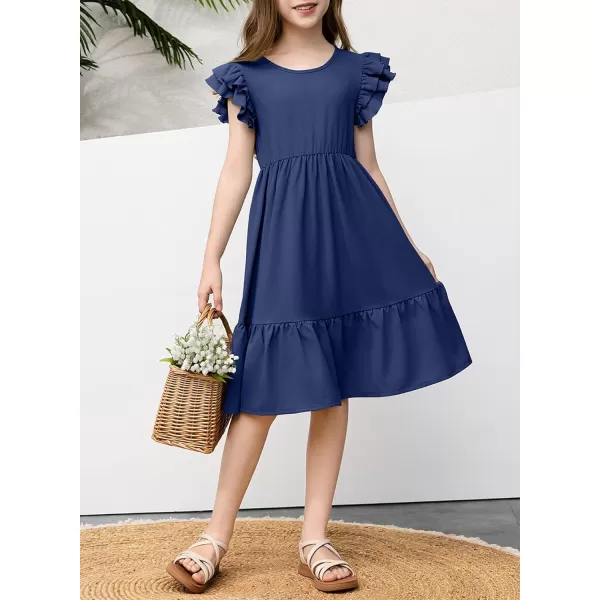 blibean Teen Girls Dresses Kids Double Layer Ruffle Sleeve Dress Size 6-15 Years