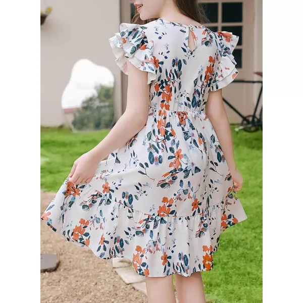 blibean Teen Girls Dresses Kids Double Layer Ruffle Sleeve Dress Size 6-15 Years