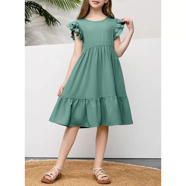 blibean Teen Girls Dresses Kids Double Layer Ruffle Sleeve Dress Size 6-15 Years