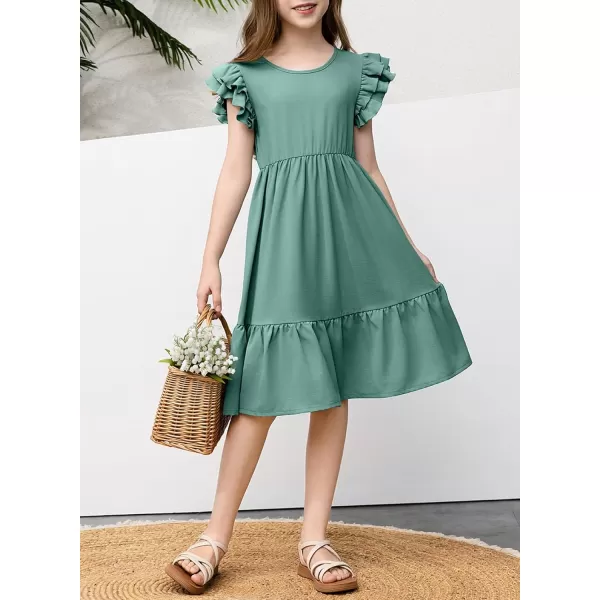 blibean Teen Girls Dresses Kids Double Layer Ruffle Sleeve Dress Size 6-15 Years