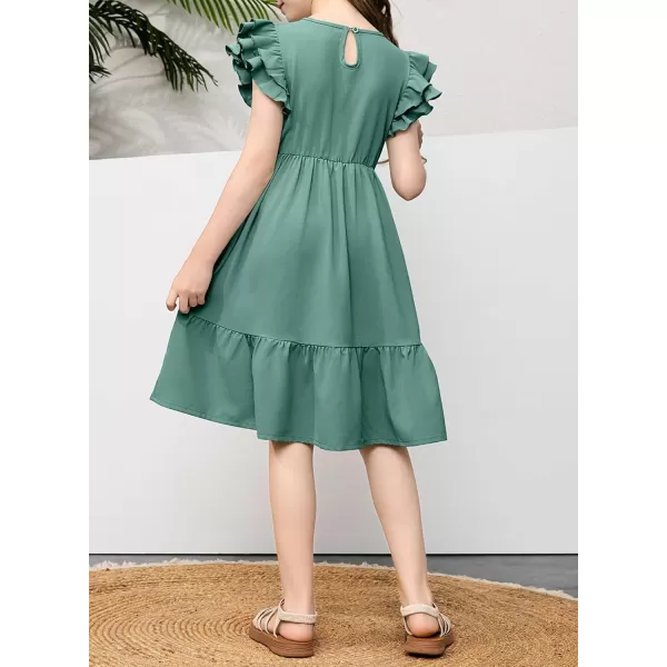 blibean Teen Girls Dresses Kids Double Layer Ruffle Sleeve Dress Size 6-15 Years