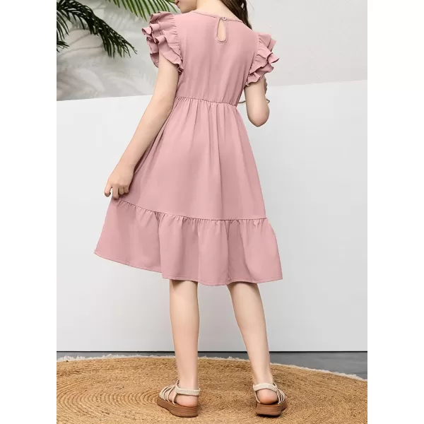 blibean Teen Girls Dresses Kids Double Layer Ruffle Sleeve Dress Size 6-15 Years