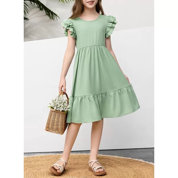 blibean Teen Girls Dresses Kids Double Layer Ruffle Sleeve Dress Size 6-15 Years