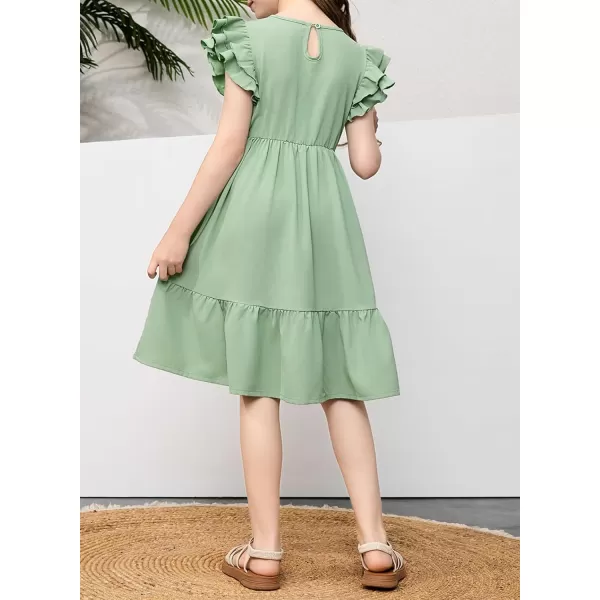 blibean Teen Girls Dresses Kids Double Layer Ruffle Sleeve Dress Size 6-15 Years