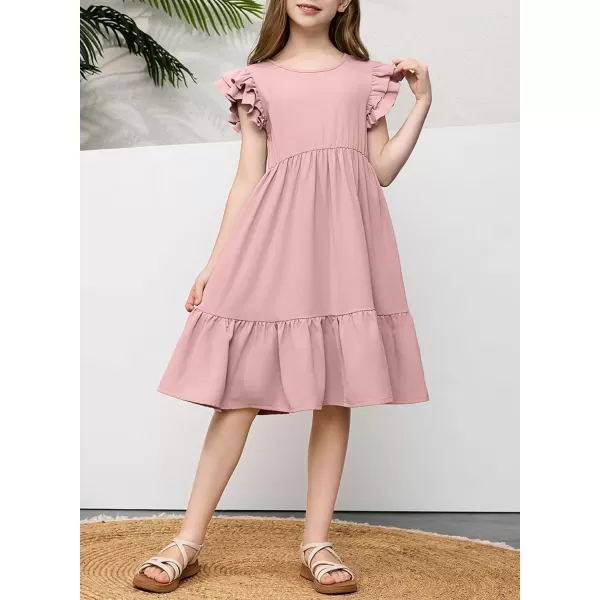 blibean Teen Girls Dresses Kids Double Layer Ruffle Sleeve Dress Size 6-15 Years