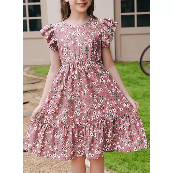 blibean Teen Girls Dresses Kids Double Layer Ruffle Sleeve Dress Size 6-15 Years