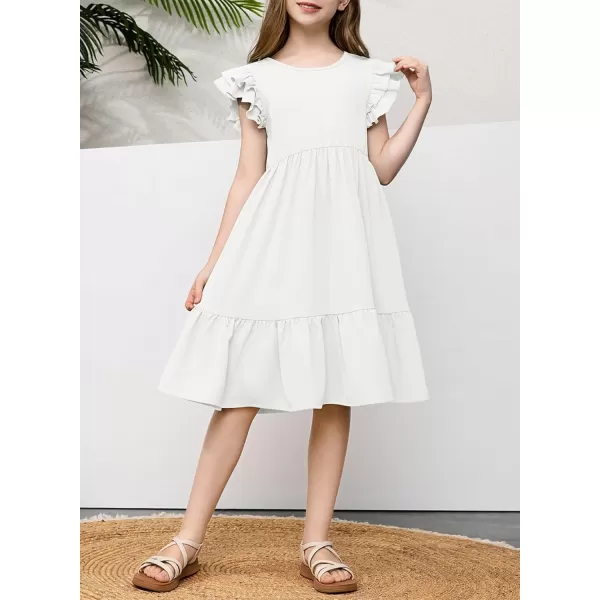 blibean Teen Girls Dresses Kids Double Layer Ruffle Sleeve Dress Size 6-15 Years