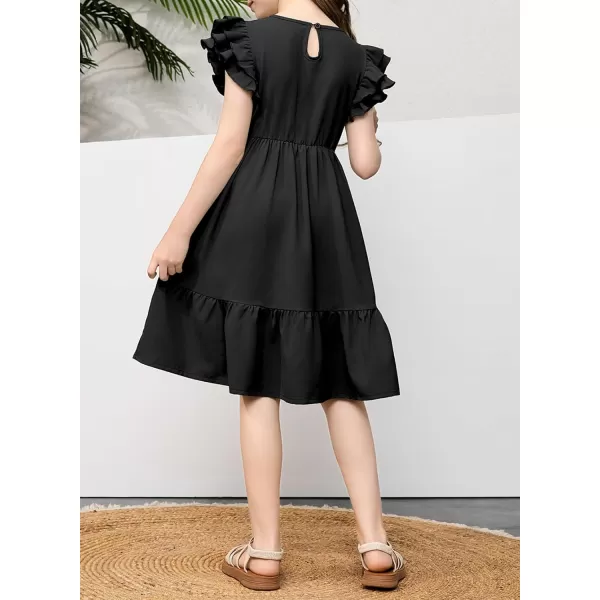 blibean Teen Girls Dresses Kids Double Layer Ruffle Sleeve Dress Size 6-15 Years